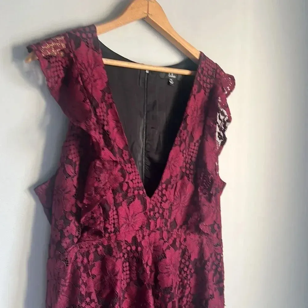 NEW Lulus Molinetto Burgundy Lace Ruffled Tiered Sleeveless Maxi Dress - Image 6