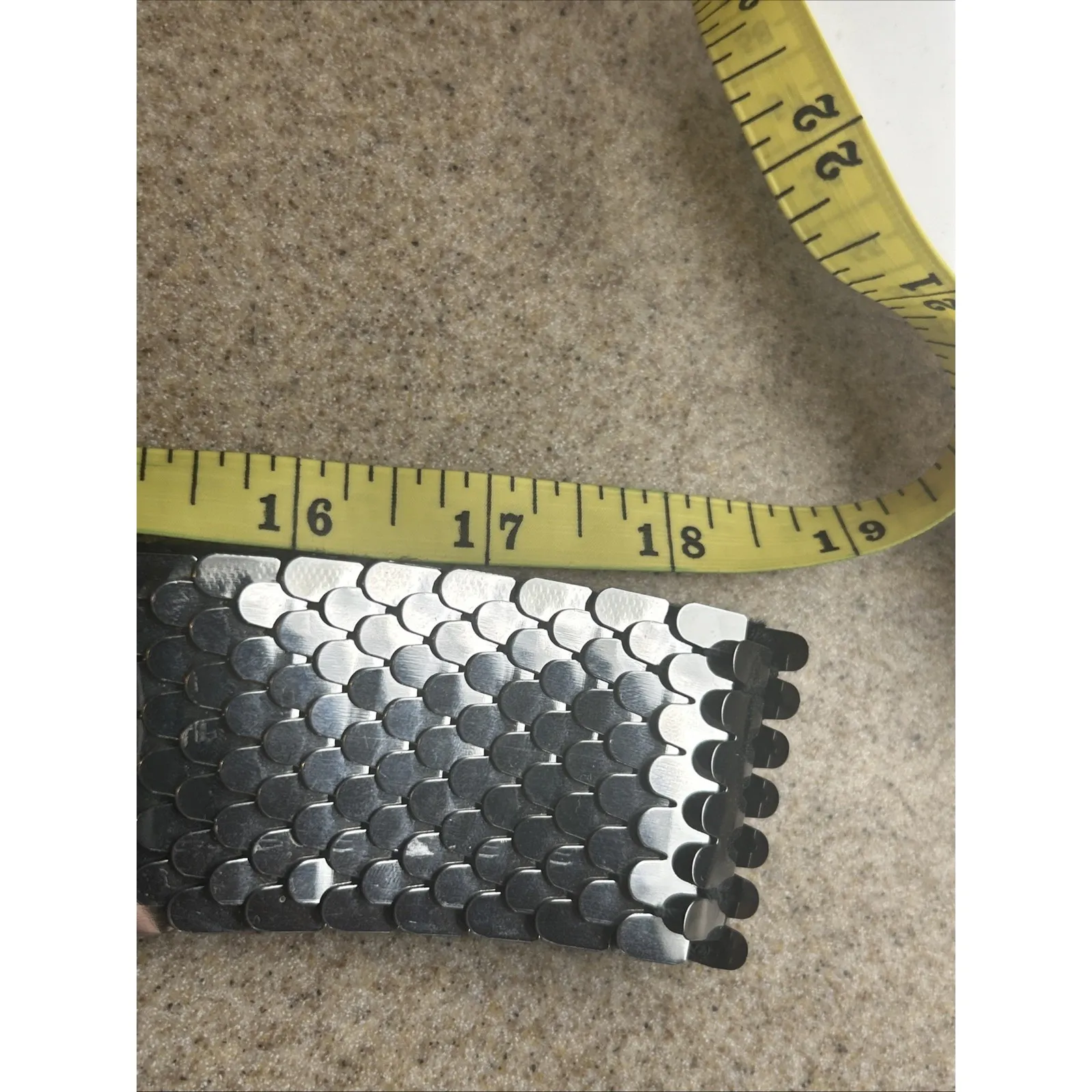 Vintage Silver Fish Scale Belt Metal STRETCHY Flower Buckle Shiny Sparkly Disco - Image 7