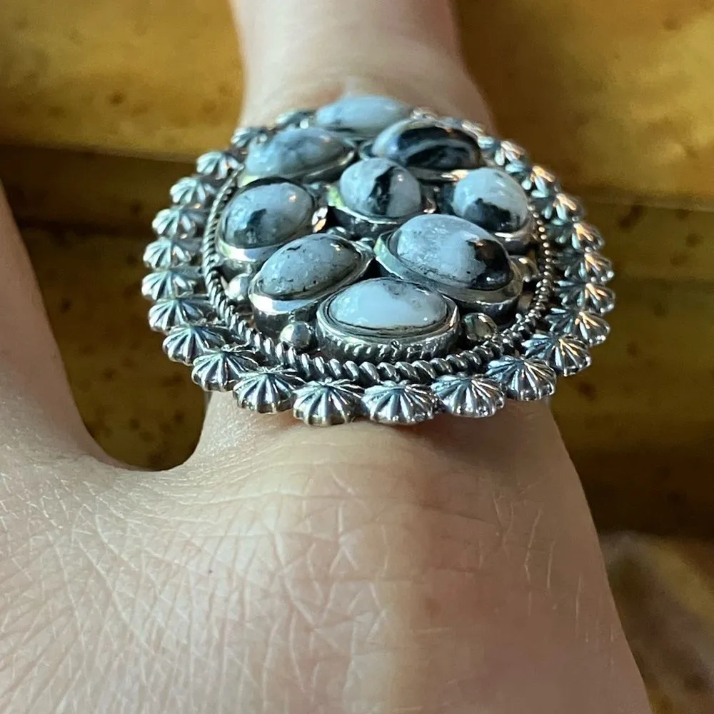 Natural White Buffalo Sterling Silver Cocktail Ring Size 8 - Image 2