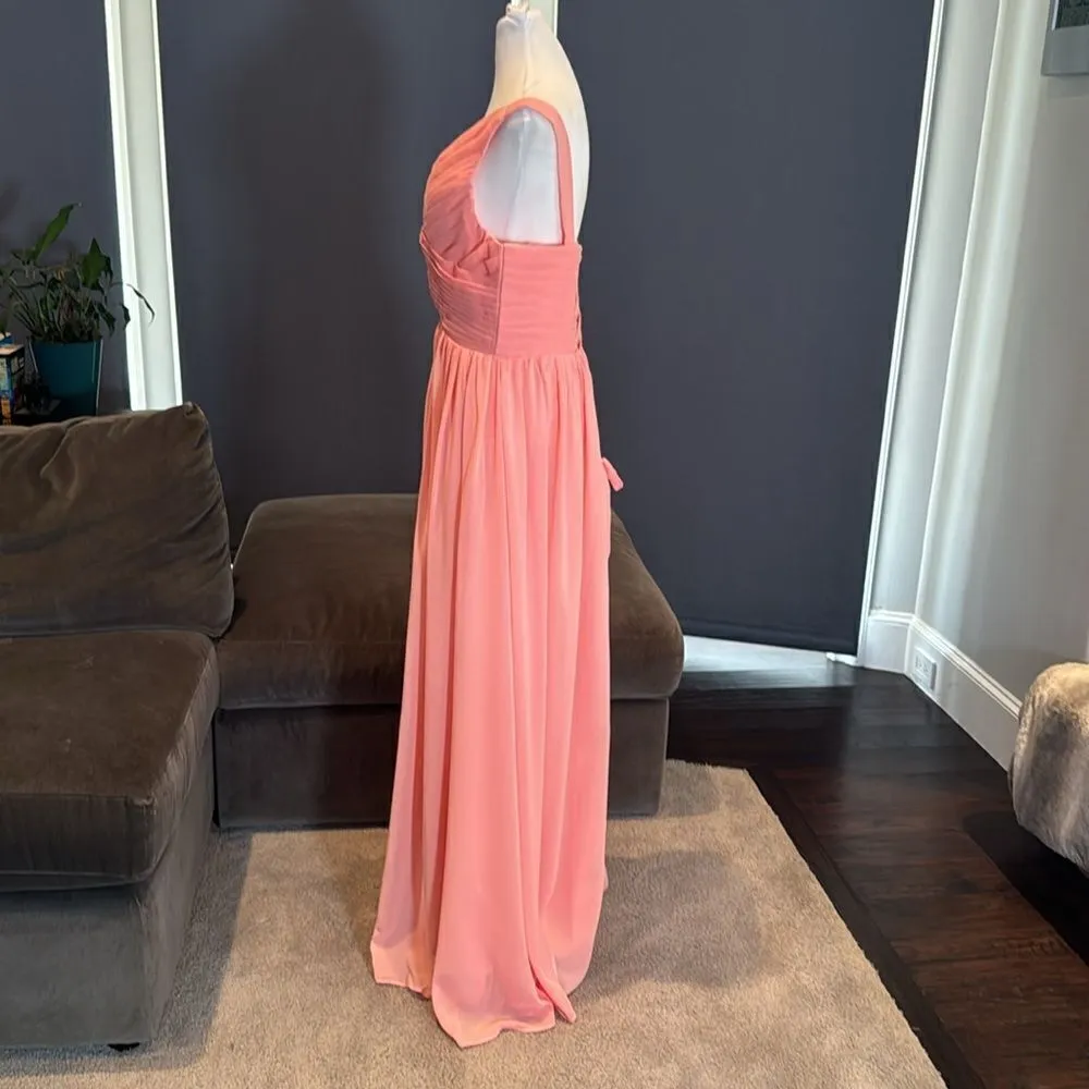 Women’s Peach Chiffon Full Length Bridesmaid Prom Dress Corset Back Size 10 NWT - Image 6