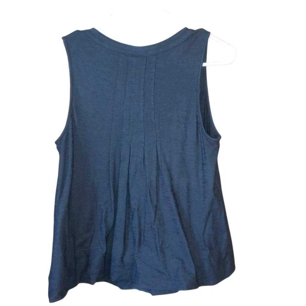 By Anthropologie Grey Button V-Neck Bubble Hem Sleeveless Blouse Small #758 - Image 2