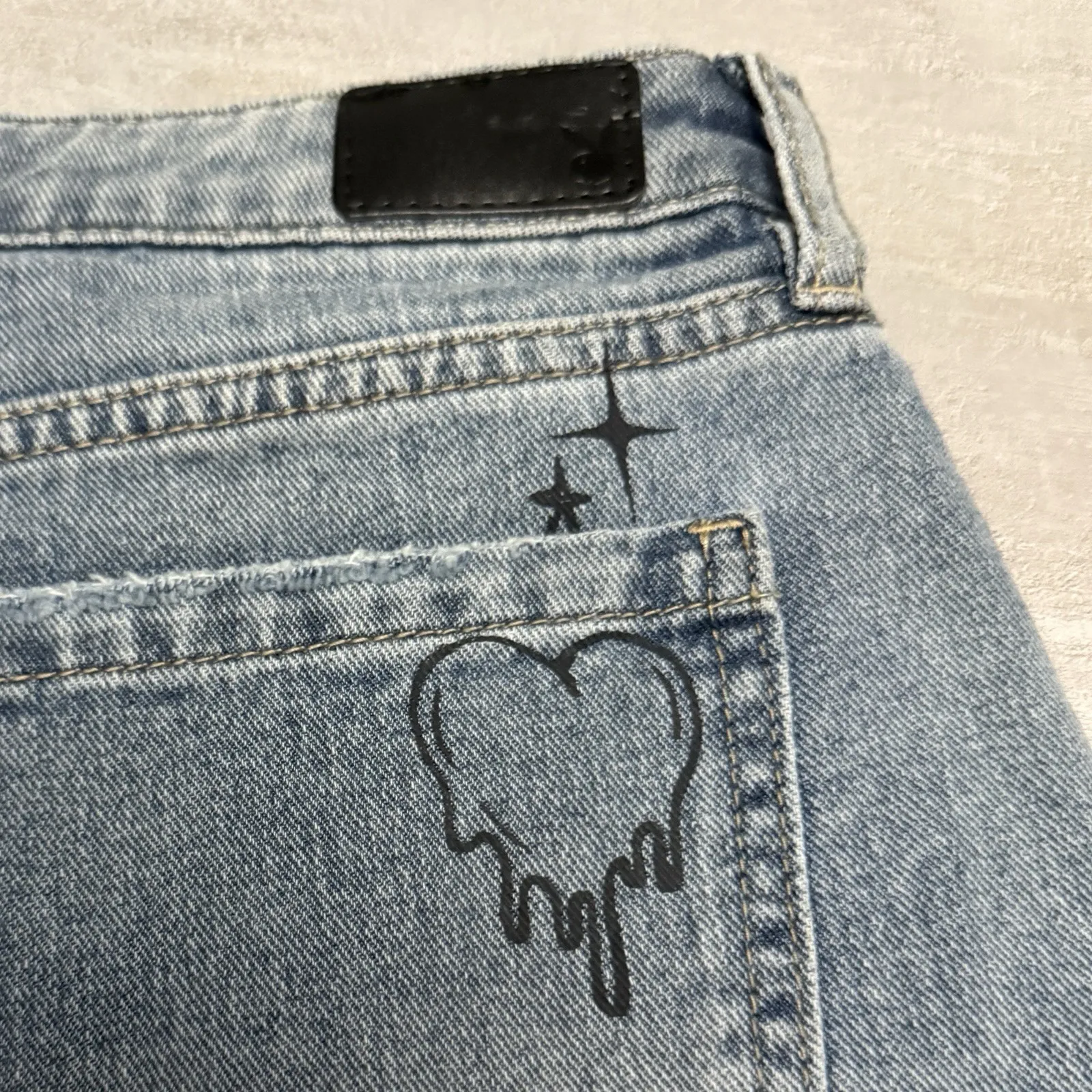 Playboy Denim Jean Cutoff Shorts Size 7 Graffiti Doodles Heart Dice Flames Bunny - Image 6