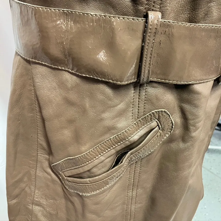 Bebe‎ Leather Brown Belted Trench Coat Womens Medium 70's Spring Steampunk - Image 10