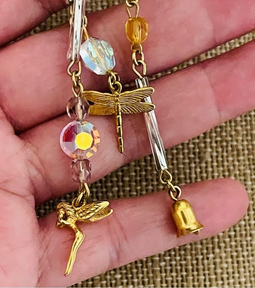 Vintage Kirks Folly Goldtone Crystal Crescent Moon, Stars Dangle brooch pin - Image 4