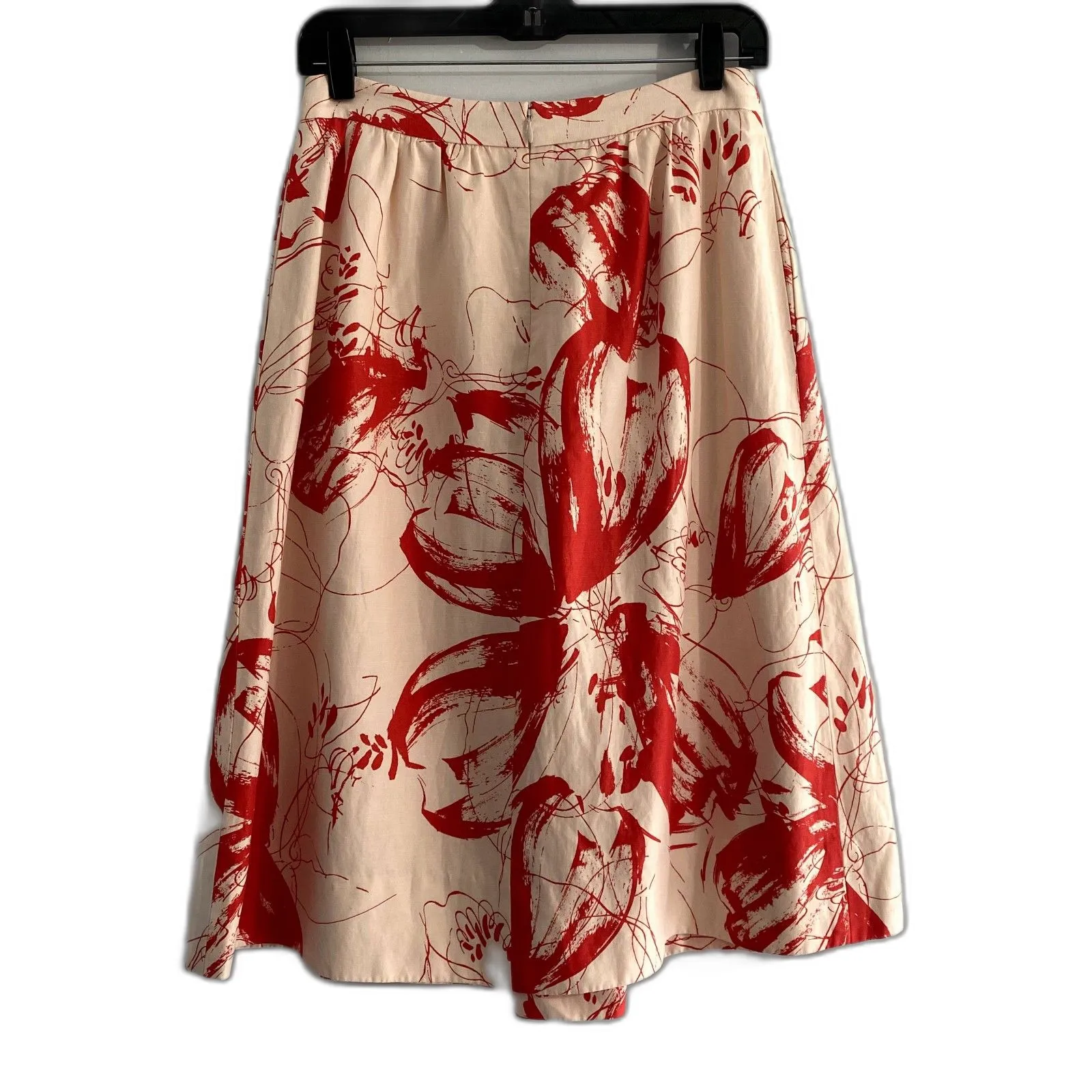 Classiques Entier Floral‎ A-Line Skirt Cream Red Silk Linen Blend Size 6 - Image 4