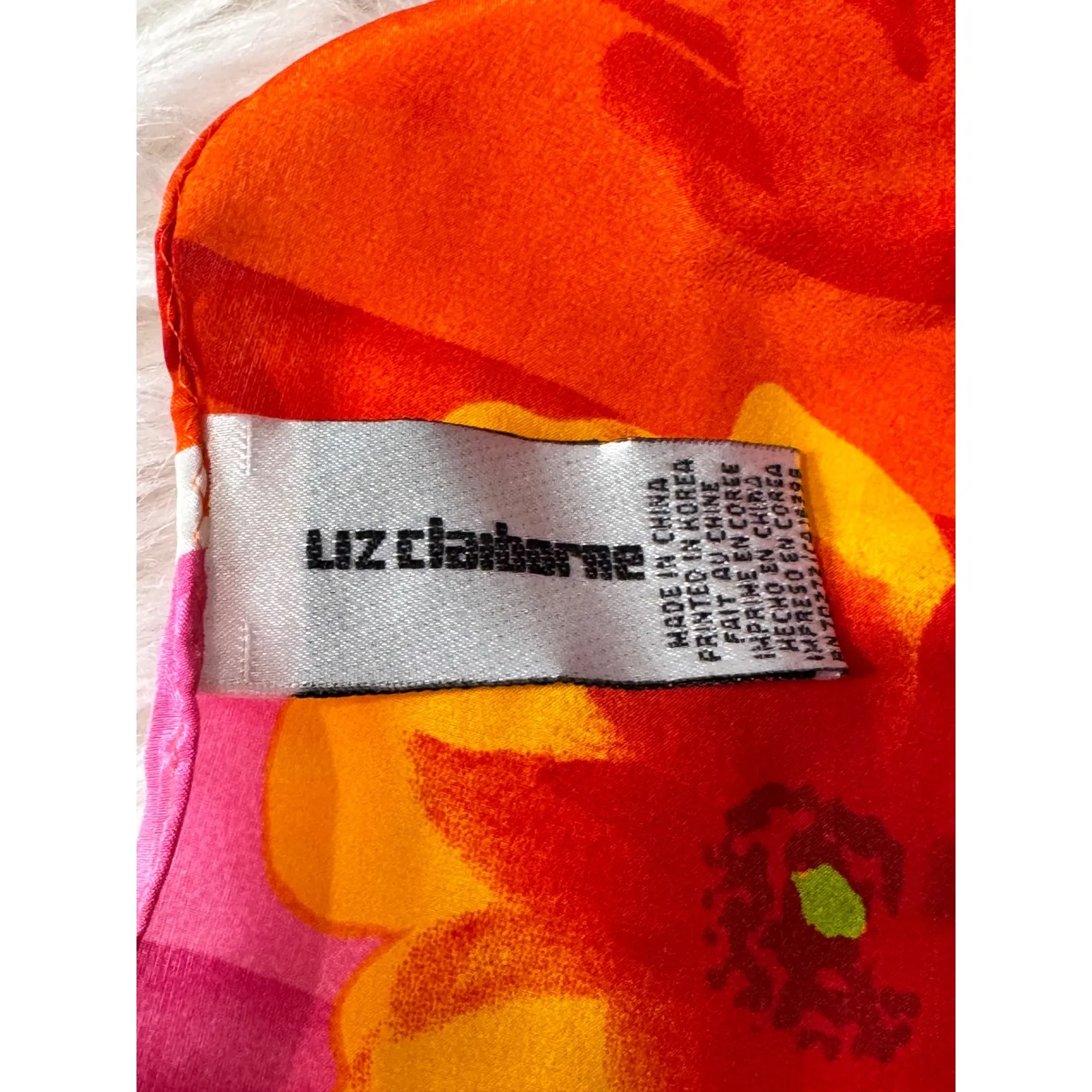 Vintage Liz Claiborne Scarf Silk Floral‎ Print Bright Orange Pink Women's - Image 4