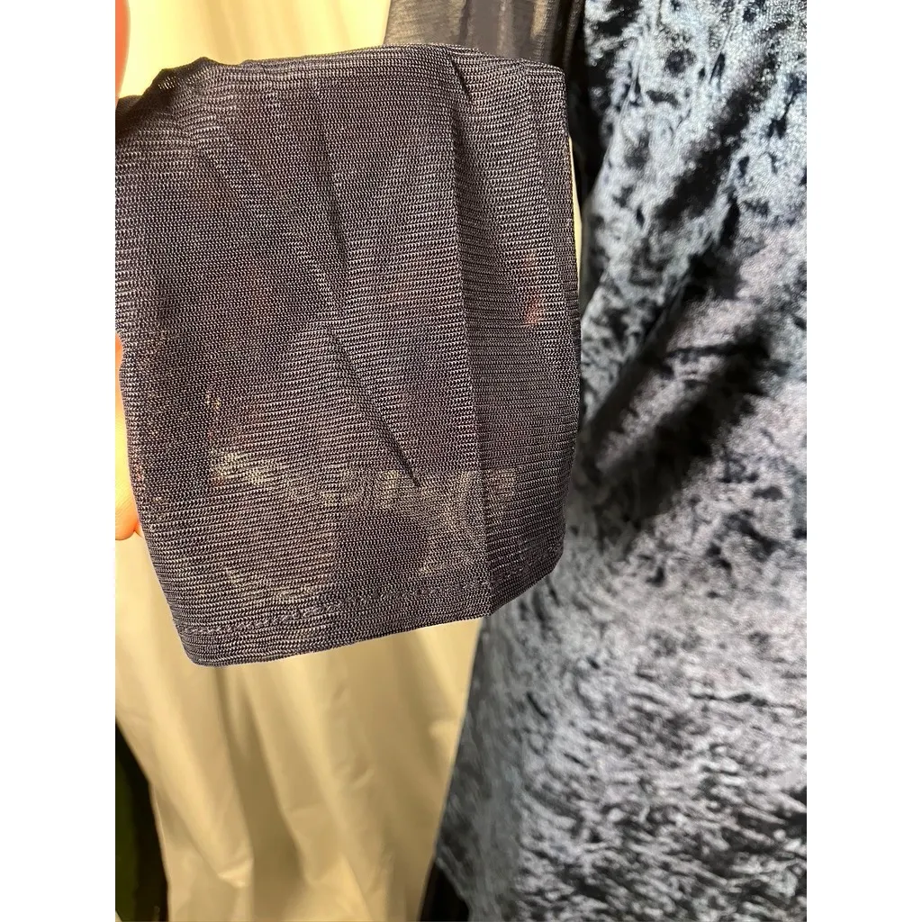 Entro Velvet Mesh Long Sleeve Gown Maxi Dress Blue Size L Evening Formal Holiday - Image 3