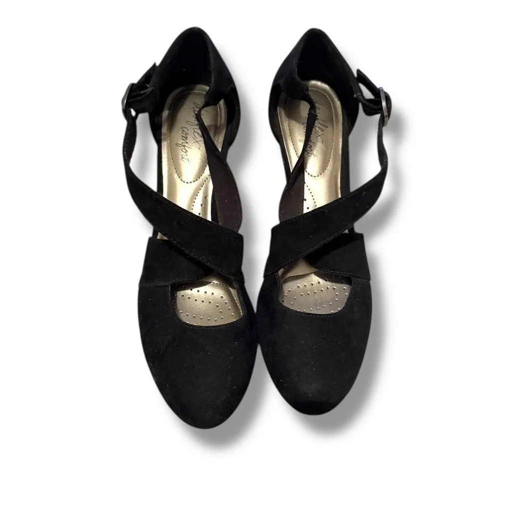 Dexflex Comfort Macie Heels Size 9 Black Faux Suede Cross Strap Round Toe - Image 2