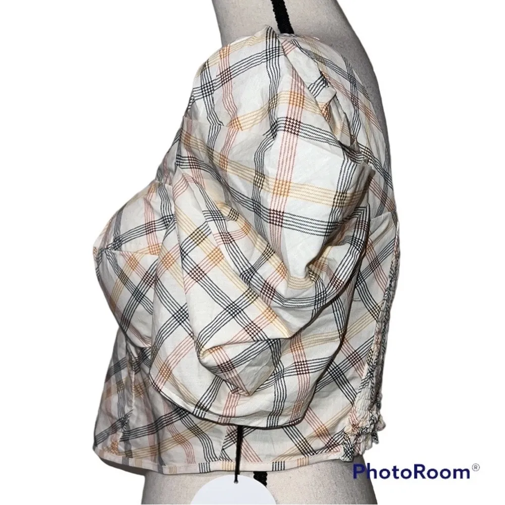 Milk & Honey MED crop top plaid padded top elastic back stretchy sweetheart neck Orange - Image 2
