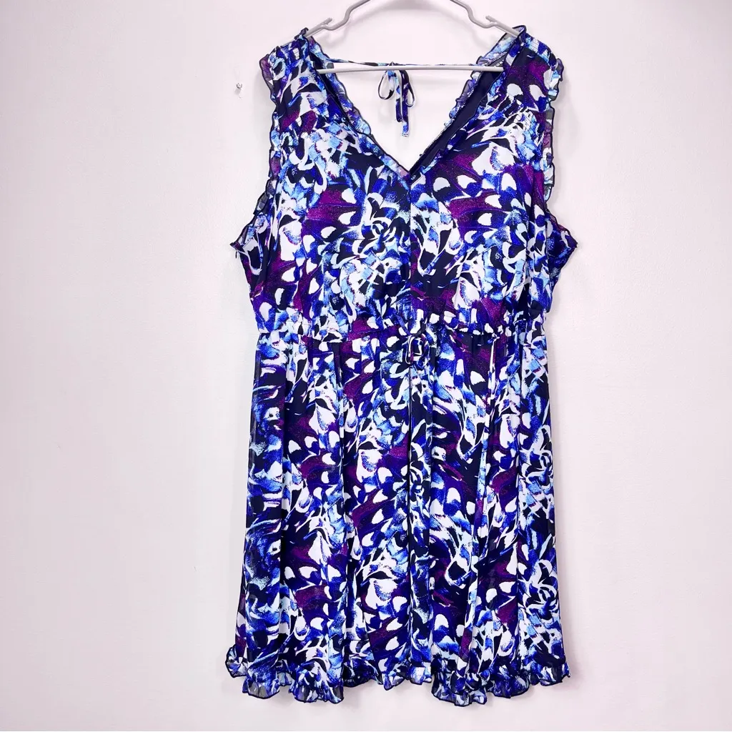 Torrid Blue Purple Floral Chiffon‎ Ruffle Sleeveless Dress Size 1X - Image 6