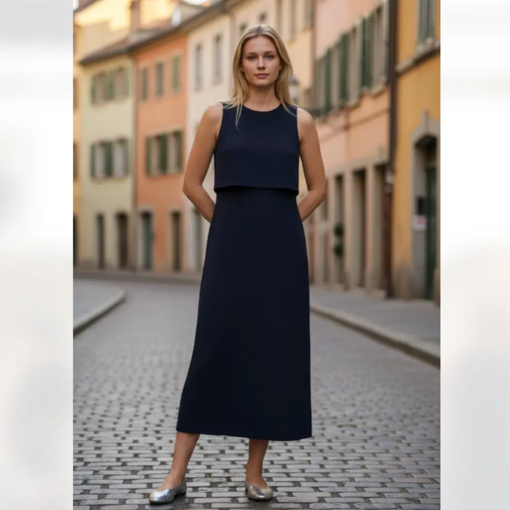 NWT Spanx 20599R Ponte Overlay Fitted Midi in Classic Navy Sleeveless Dress - Image 4