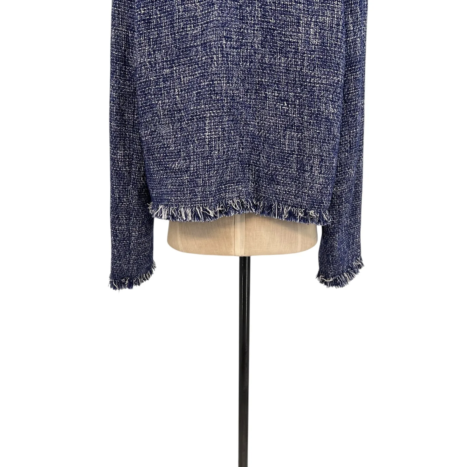 Zara Tweed Tailored Jacket Blazer Frayed Buttons Blue Size XL - Image 8