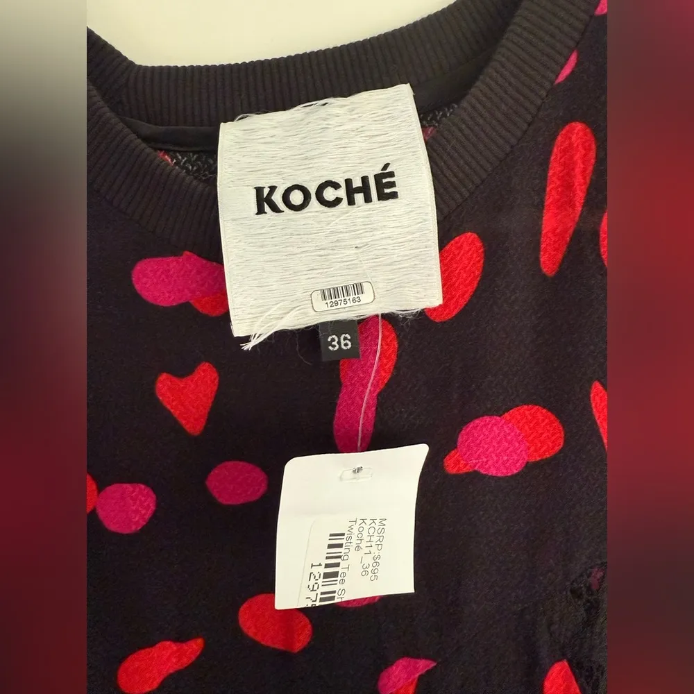 NWT Koché Red and Black Twisting Tee Dress Size 6 - Image 3