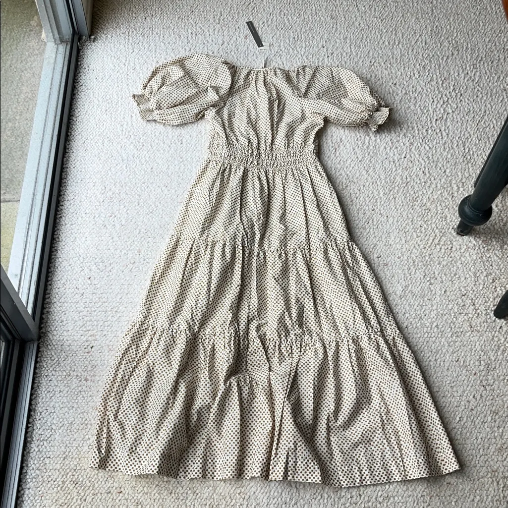 Anthropologie Maeve Somerset Maxi Dress Puff Sleeve Tiered A-Line Neutral Dot XS - Image 6