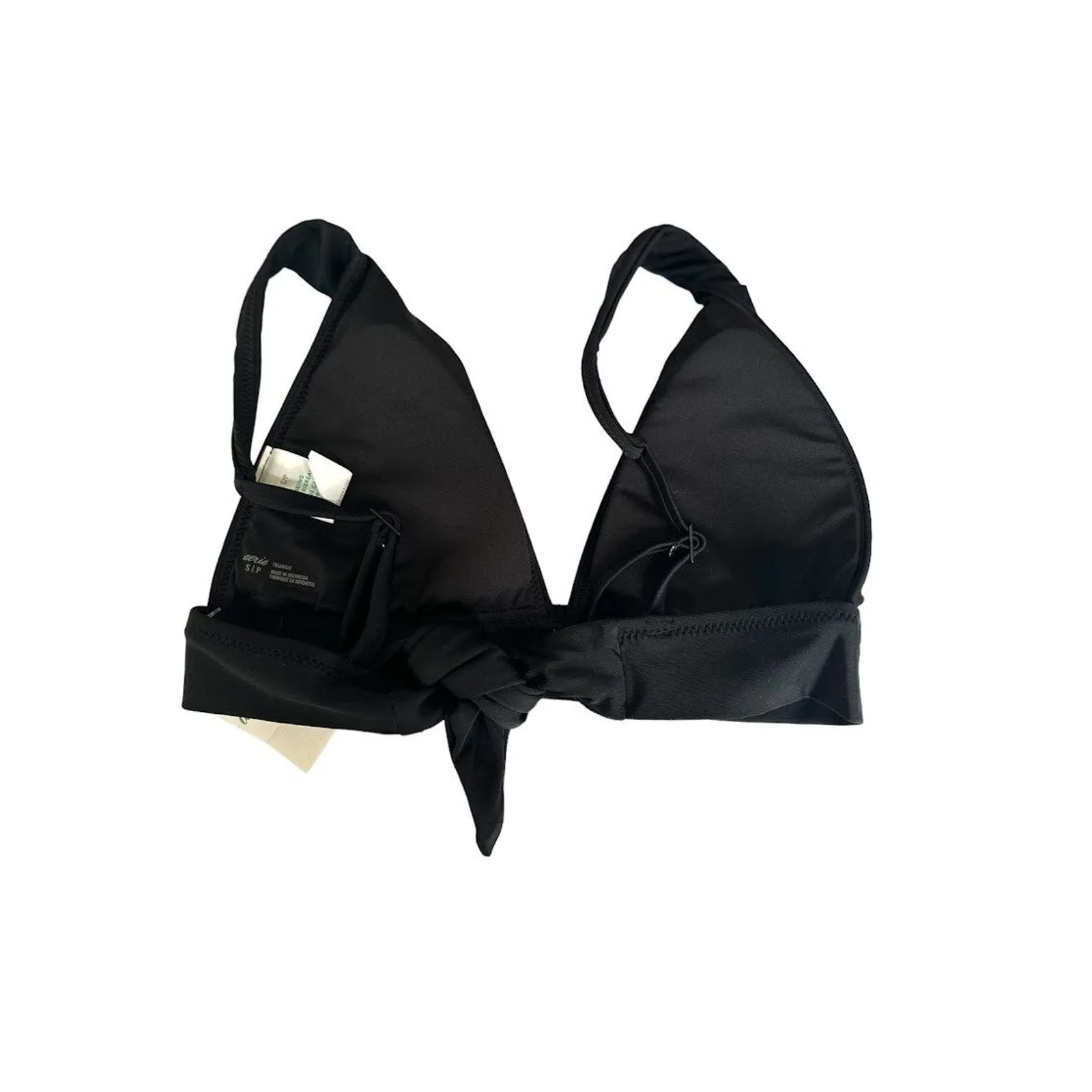 Aerie Swim Bikini Top Size Small Solid Black Tie Back Adjustable Strap NWT - Image 3