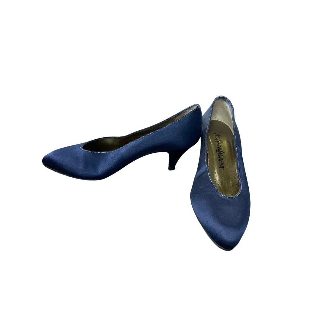 Yves Saint Laurent Womens Blue Satin Kitten Heel Pumps Size 5.5M SKU 8833 - Image 2