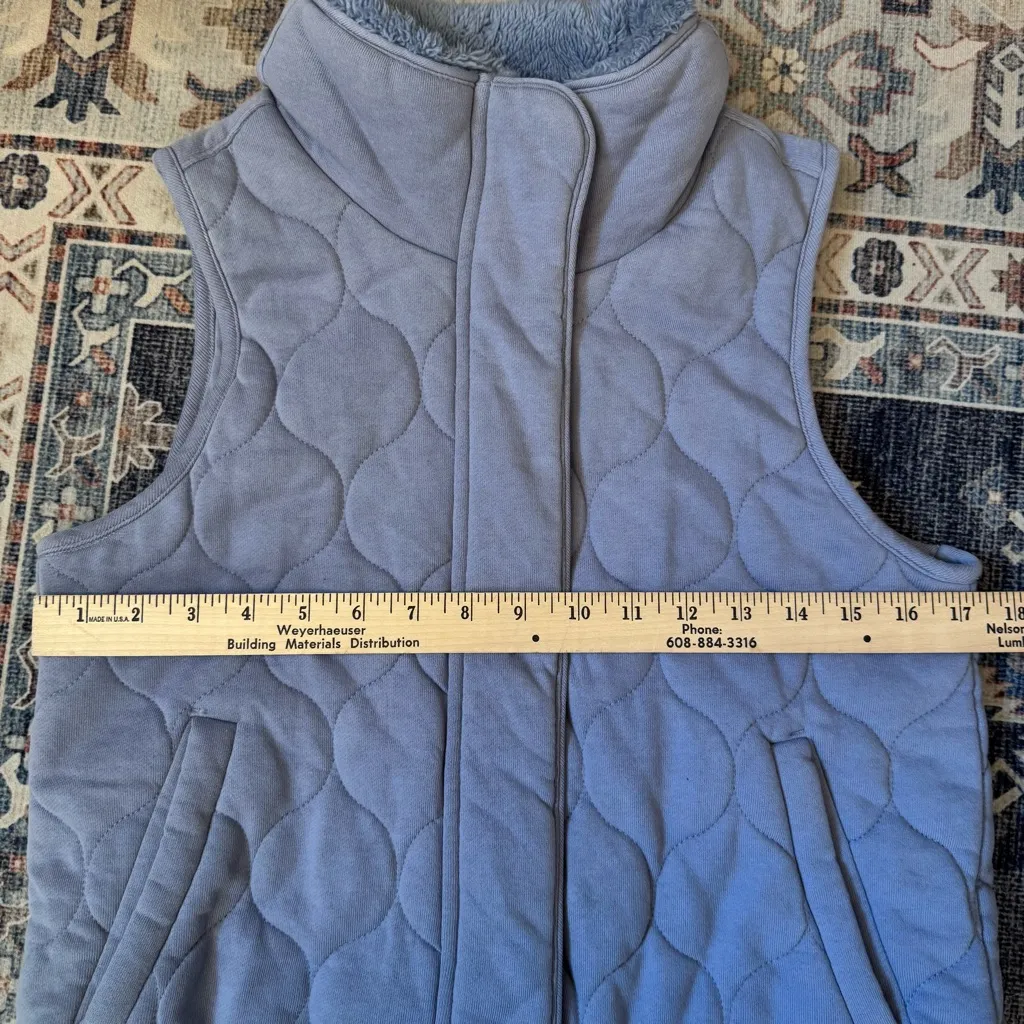 CALIA Quilted Blue Full Zip 100% Cotton Vest Fleece Neckline Women’s Size XS - Image 11