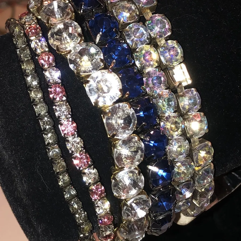 Elegant Multi Color Rhinestone Stretchy Boho Bracelet Set Blue - Image 2