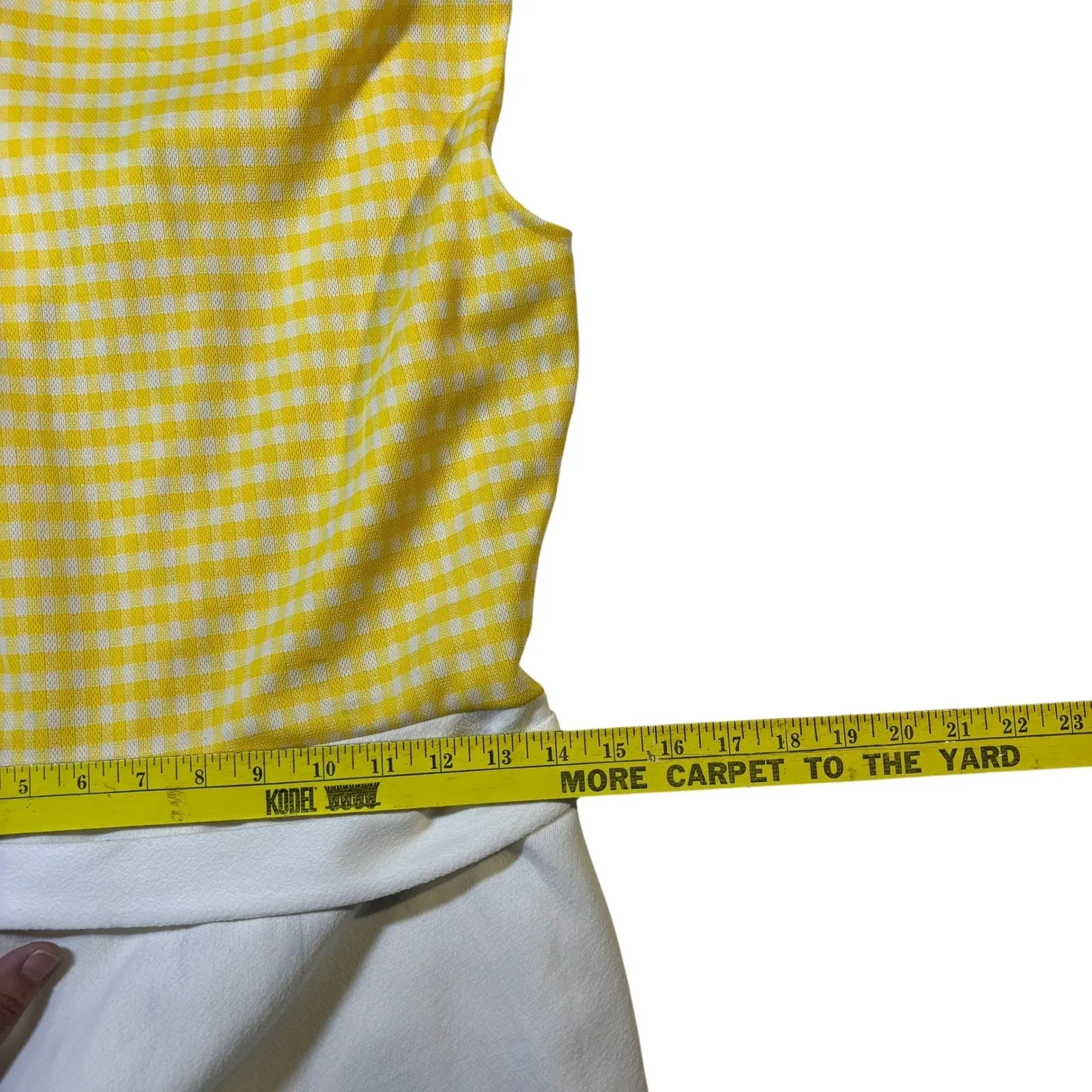 Vintage Yellow Gingham Sleeveless Button Front Shirt Dress with Belt and Pockets Size M - Image 8