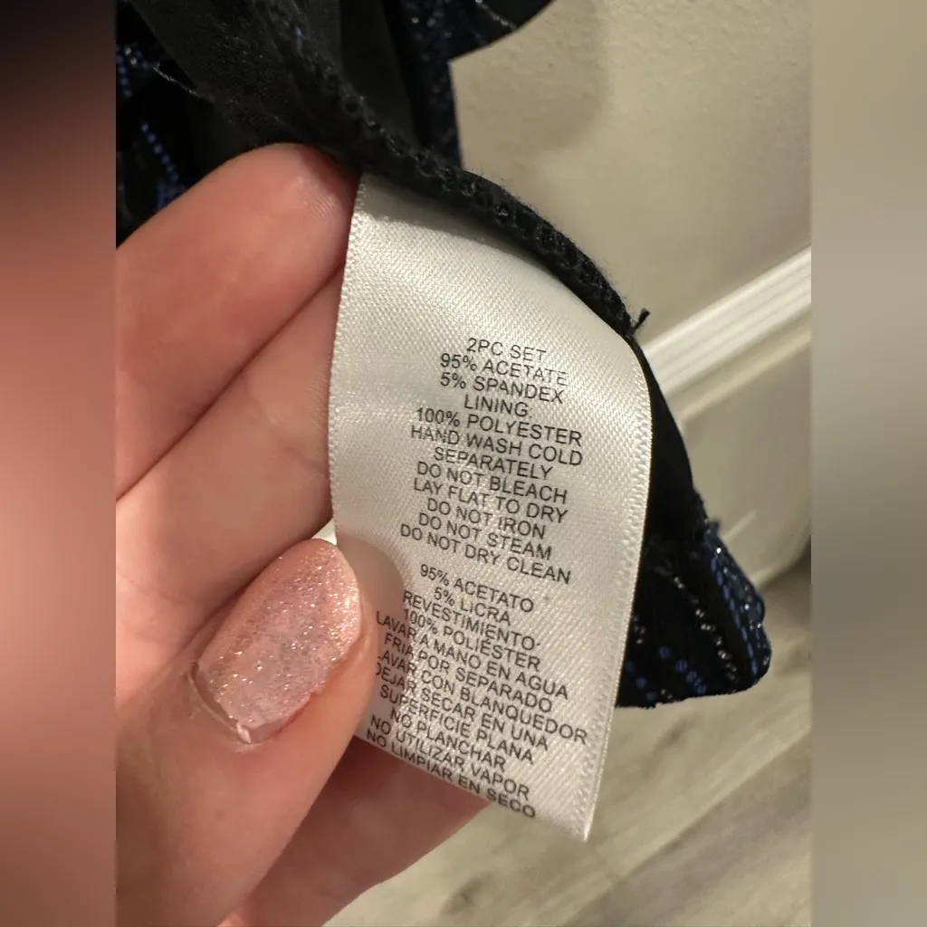 Alex Evenings Black with Blue Pattern Top and Sequins - Image 5