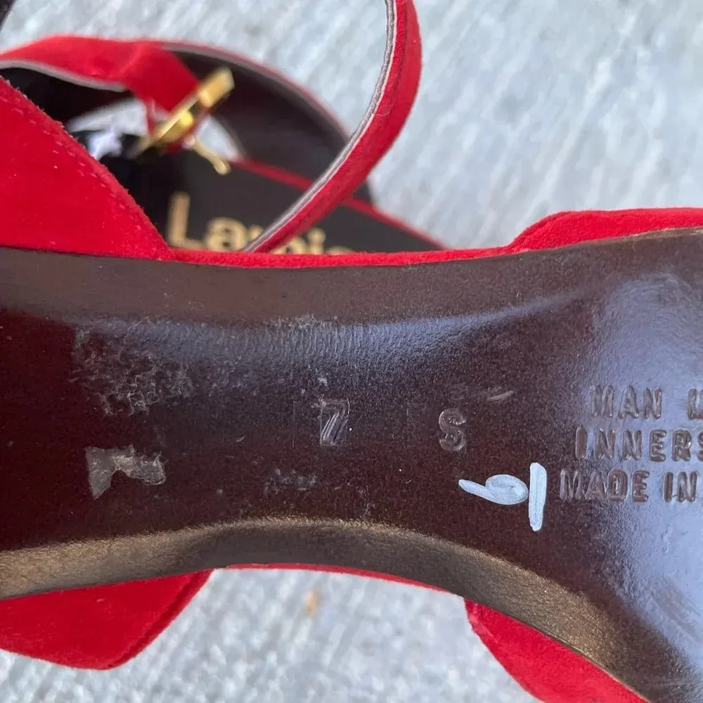 Lamica Italian Suede Leather Slingback Block Heel Size 7 Red Classic Round Toe - Image 6