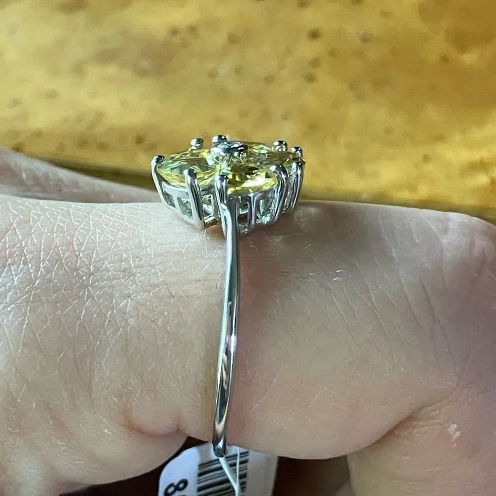 Natural Heliodor Moissanite Sterling Silver Flower Ring Size 10 Yellow - Image 3