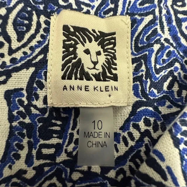 NWT Anne Klein Paisley Print Dress‎ Sleeveless Linen Blend White Blue Size 10 - Image 10