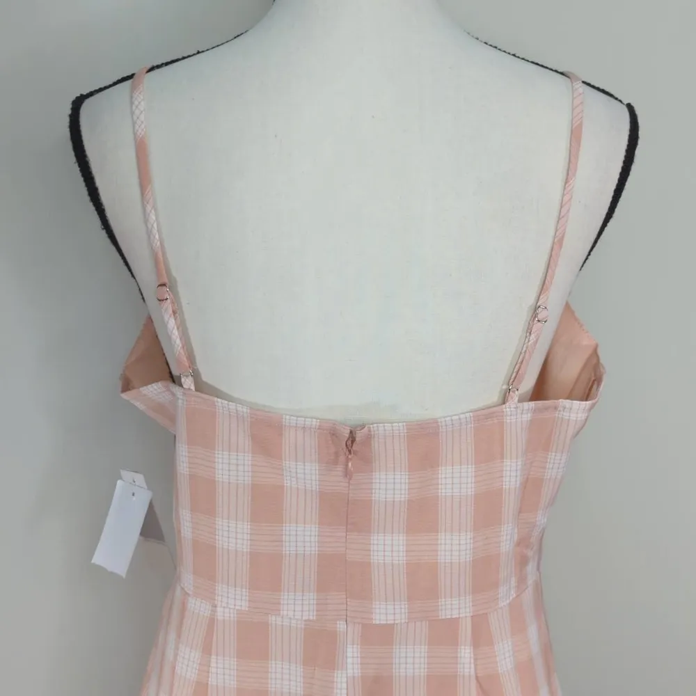 NWT |‎ BP. Square Neck Strappy Coral & White Gingham Dress - Image 6