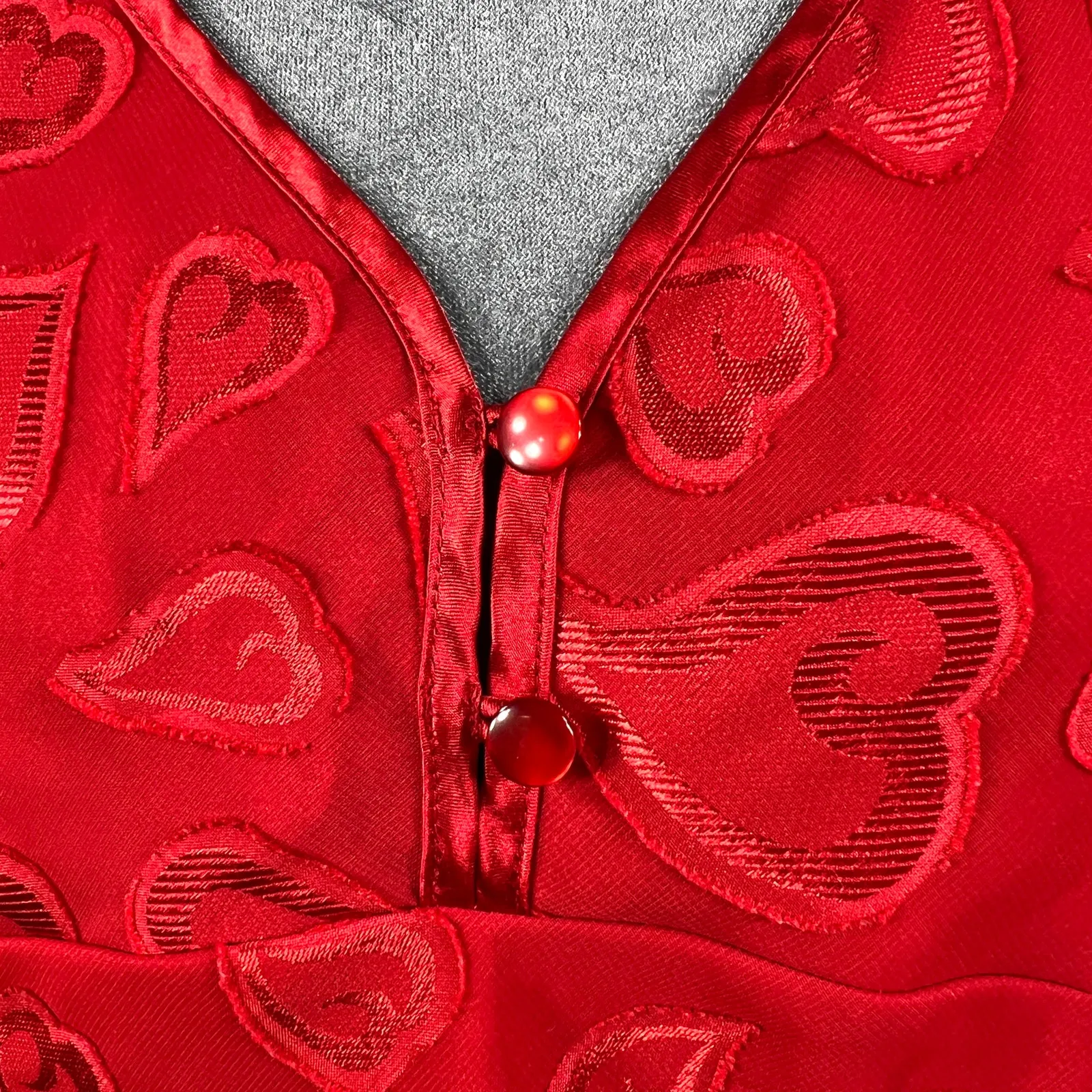 Y2K Babydoll Camisole Tank Top Medium Red Textured Hearts Mesh Overlay Satin Vtg - Image 10