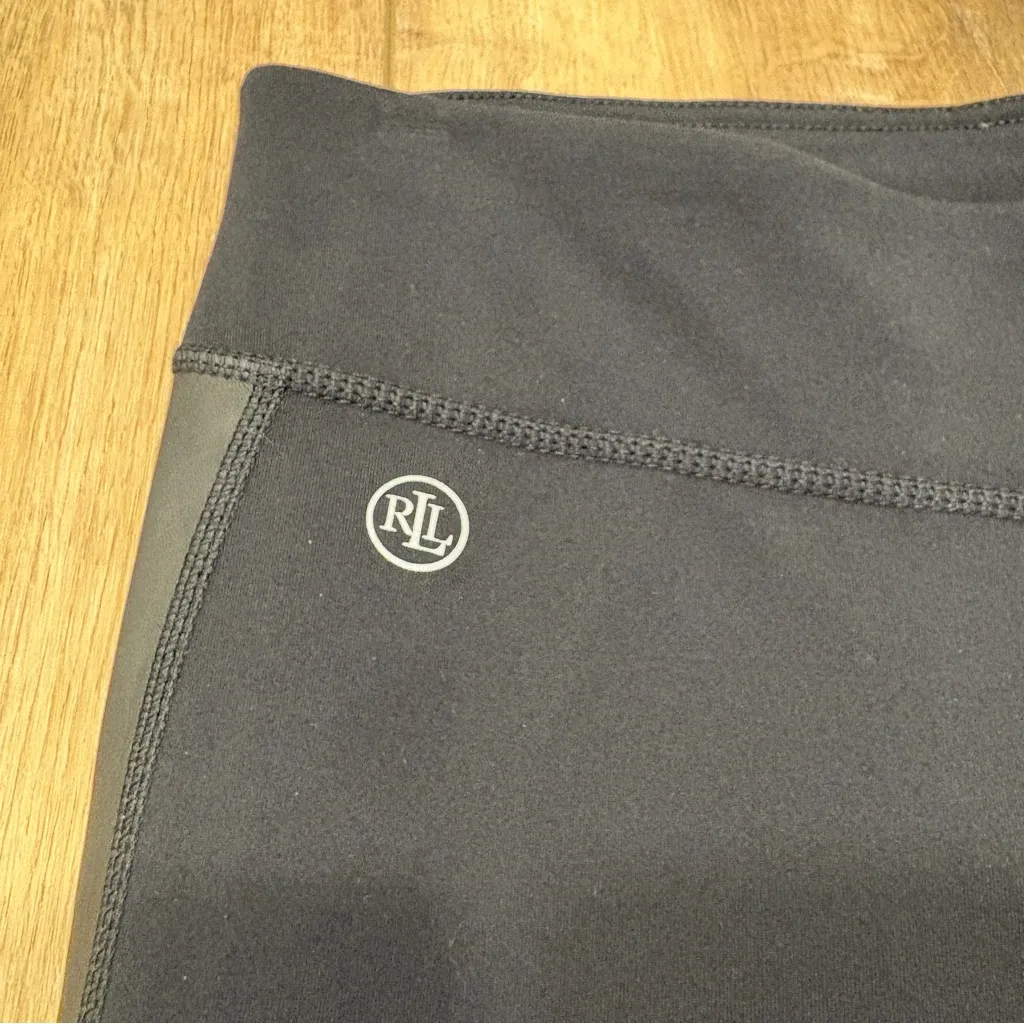 🌟LAUREN RALPH LAUREN🌟 KNIT PONTE LEGGINGS FAUX LEATHER SIDE PANEL BLACK SZ L - Image 3