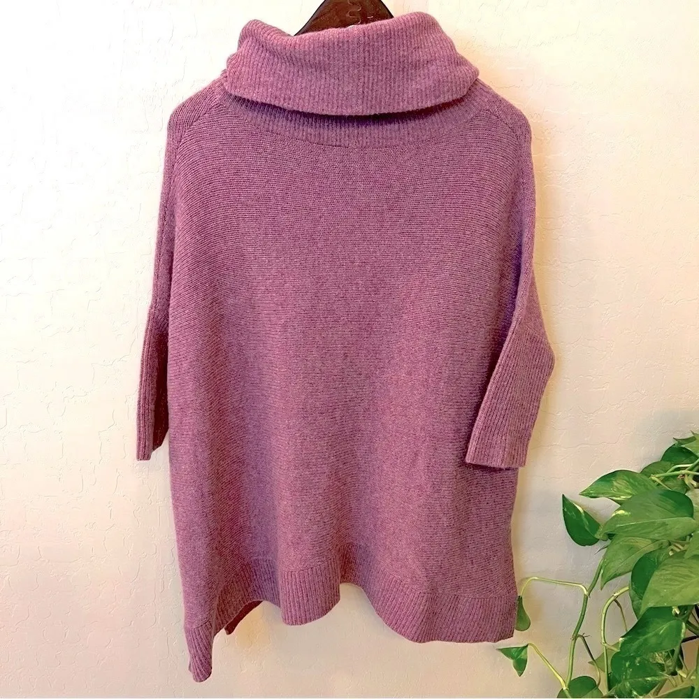 360 Sweater poncho 100%Cashmere pullover, dusty purple, turtleneck, 3/4 sleeve Purple - Image 2