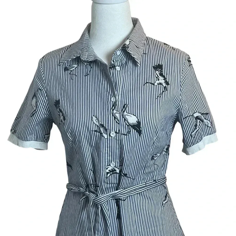 Sucrefas Navy White Striped 50s Style Collared Dress Small Rockabilly Pin - Image 2