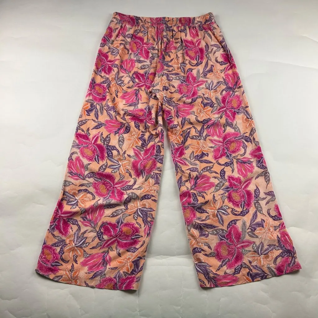 Old Navy Peach Pink Floral Lightweight Wide Leg Playa Pant L - Image 6