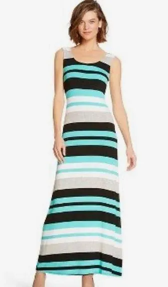 Aqua Gray and Navy Striped Maxi Dress Size Xs