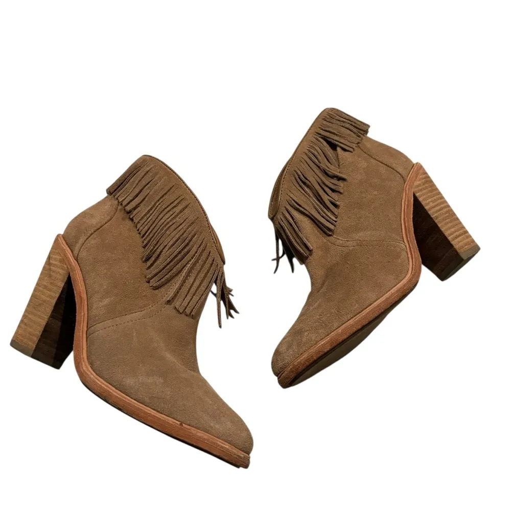 JOlE Loren Fringe Suede Leather Ankle Booties, Sz 37 - Image 4