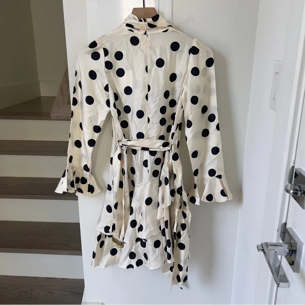 NWT ZIMMERMANN Confetti Tie Neck Mini Dress in Cream / Black Confetti Polka Dots - Image 4