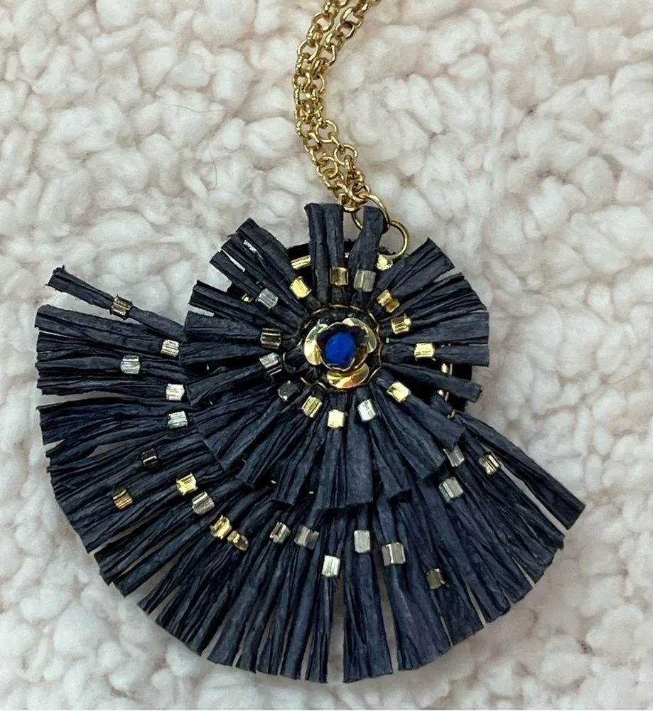 Panacea Twisted Raffia Necklace Blue With Beads - Image 4