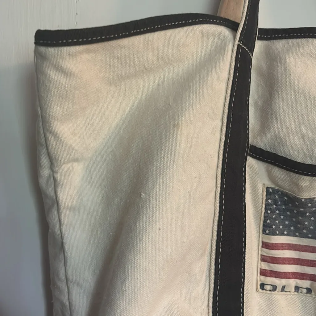 Old Navy Navy and Cream Canvas Tote with Flag Design - Image 2