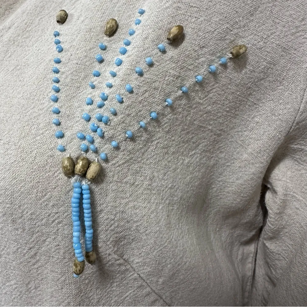 Bahar Linen 3 Quarter Sleeve Button Up Tapered Beaded Shirt Dress Womens 2 Blue - Image 9