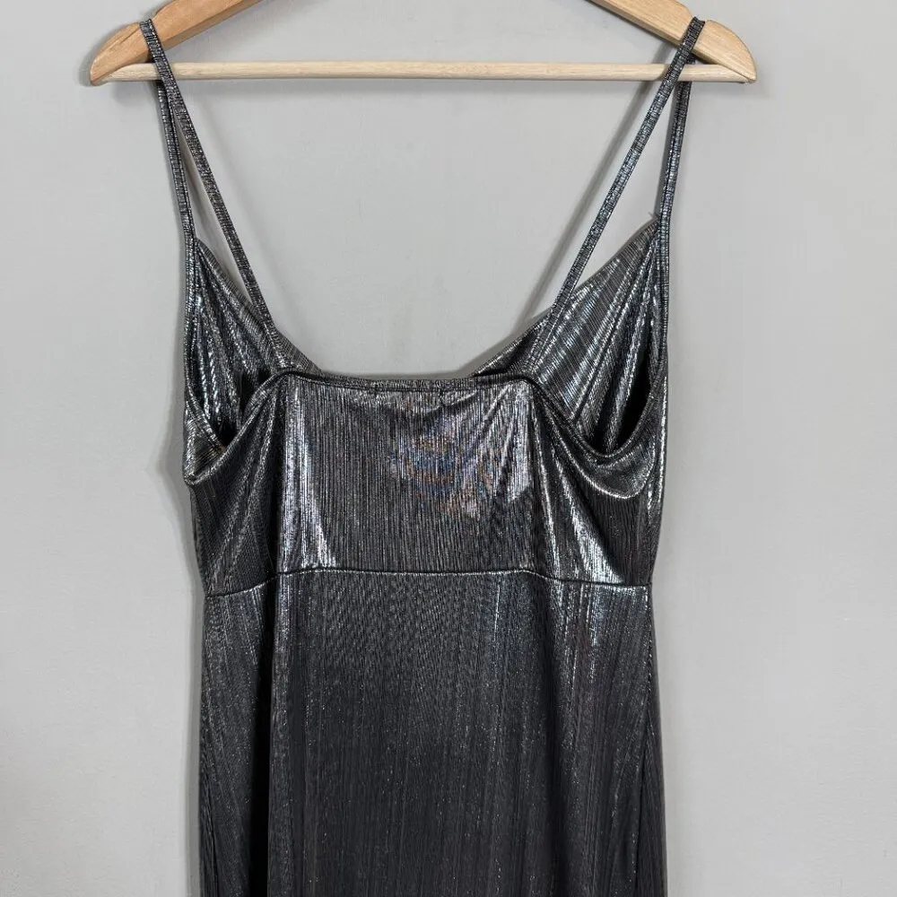 Nasty Gal Sheen There Done That Cowl Neck Midi Dress Women 8 Silver Metallic NWT - Image 12