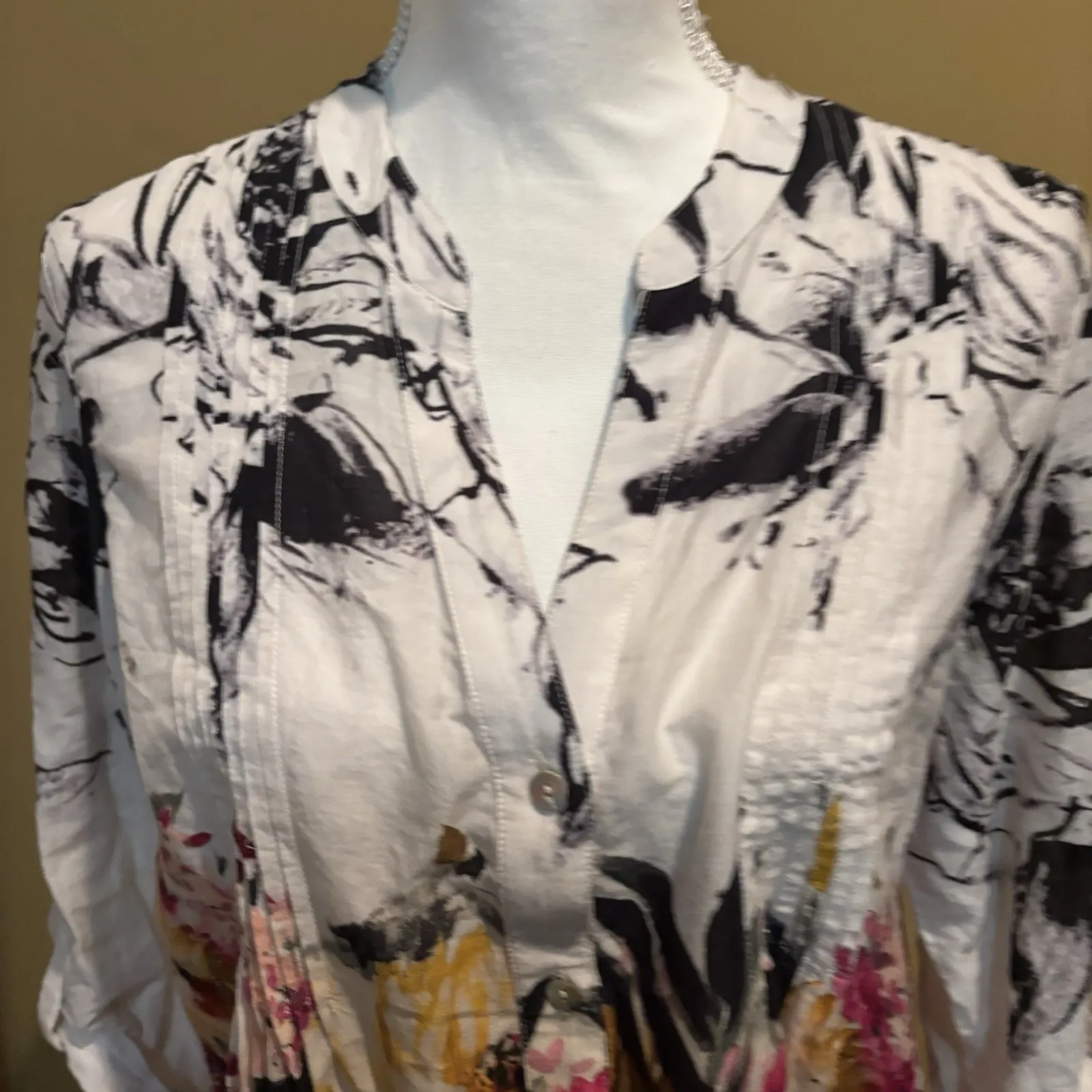 Soft‎ Surroundings Champ De Fleurs Shirt Womens Small Multi Color Floral Pleated - Image 5