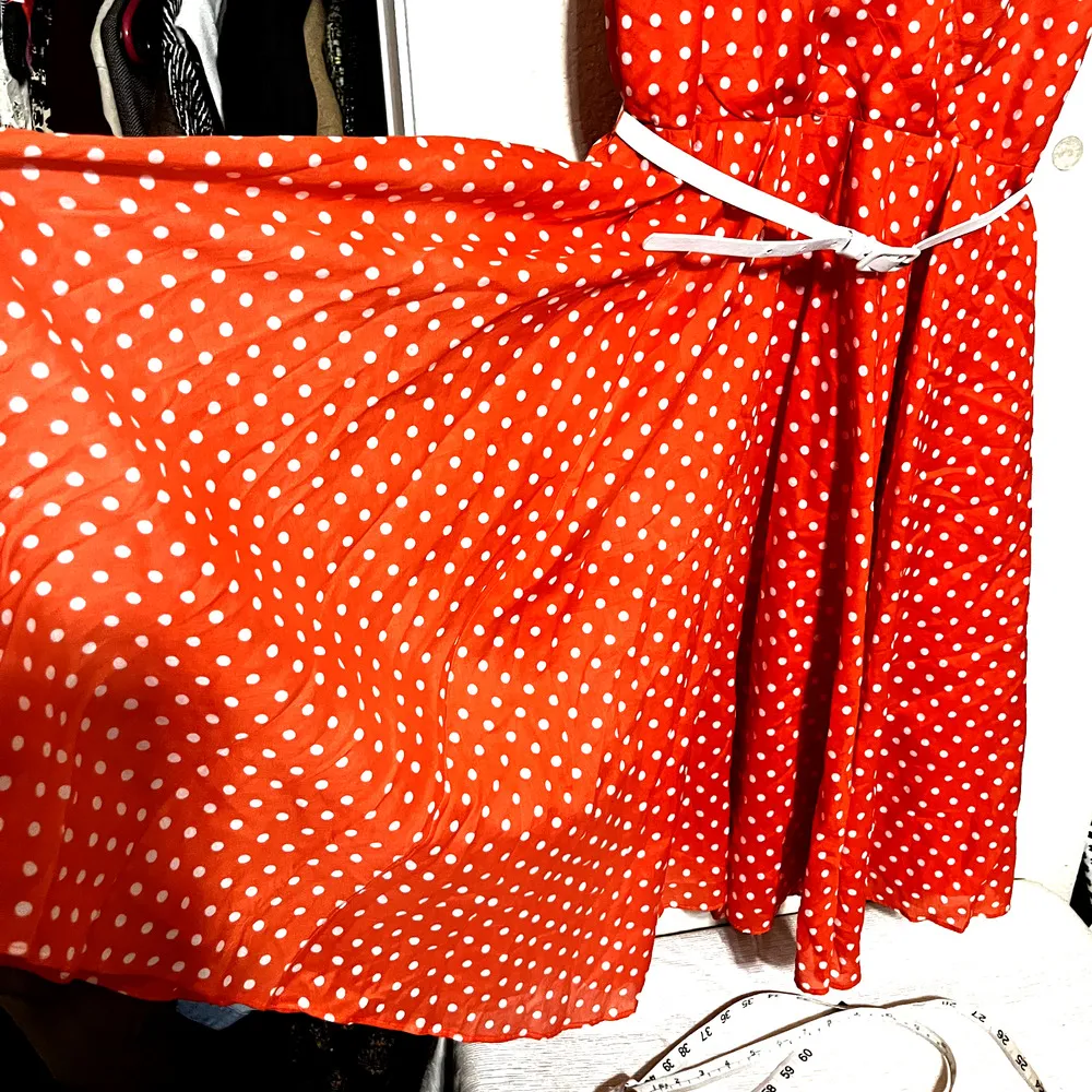Nine West Orange Polka Dot Dress Belted Pin-up Rockabilly Retro Full Skirt Sz 4 - Image 3