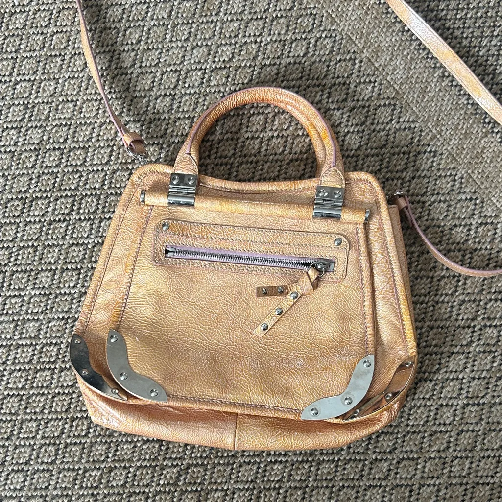 Non Signe Y2K Satchel Handbag Metal Accents Crossbody Strap Orange - Image 2