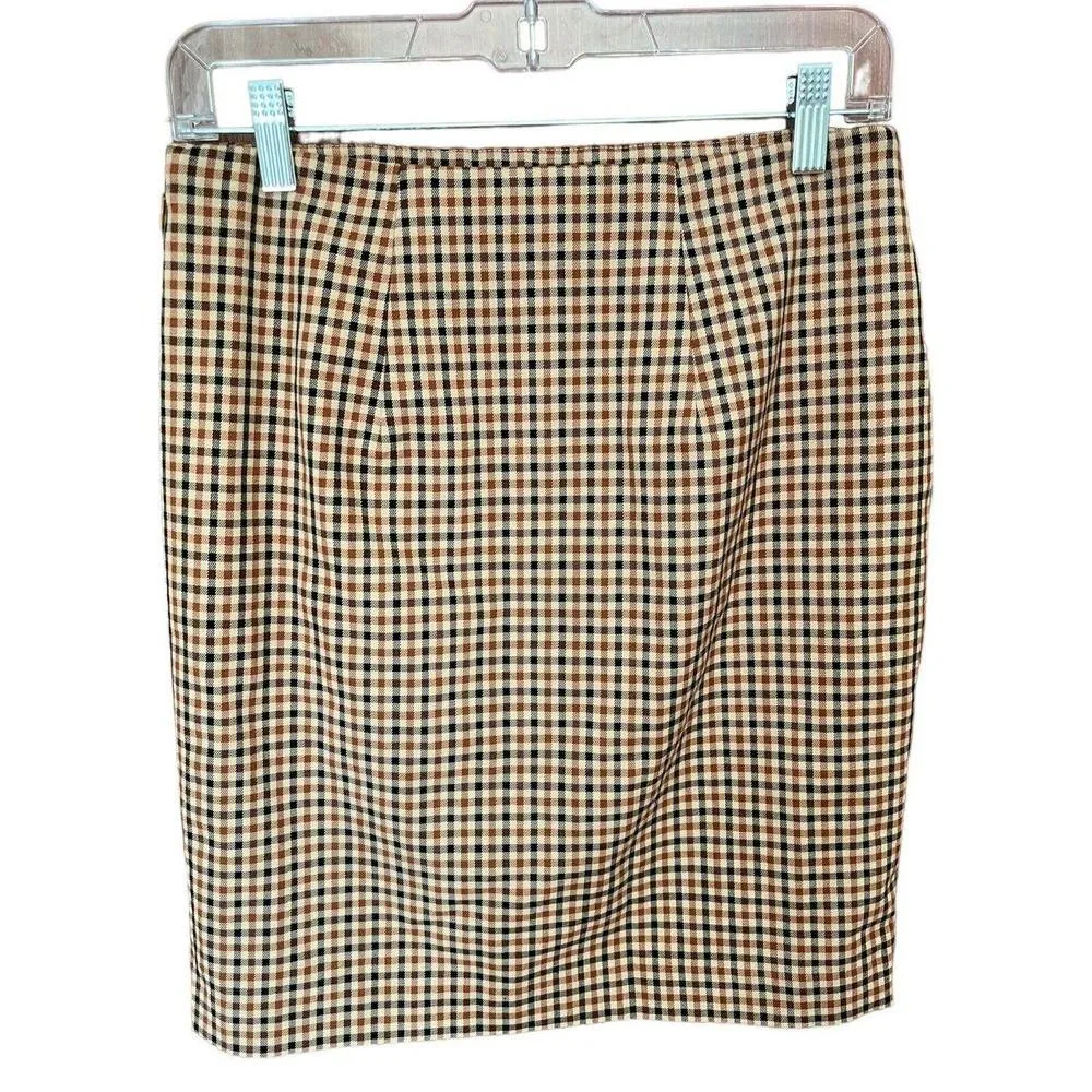 Ann Taylor Brown Plaid Straight Pencil Career Wear Skirt Women’s Size 2 Petite - Image 2