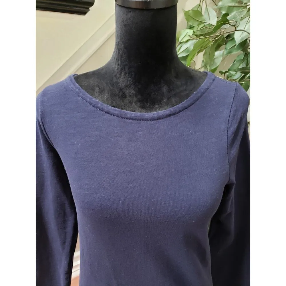 J. Crew Women's Blue Pink 100% Cotton Round Neck Long Sleeve Knee Length Dress S - Image 5