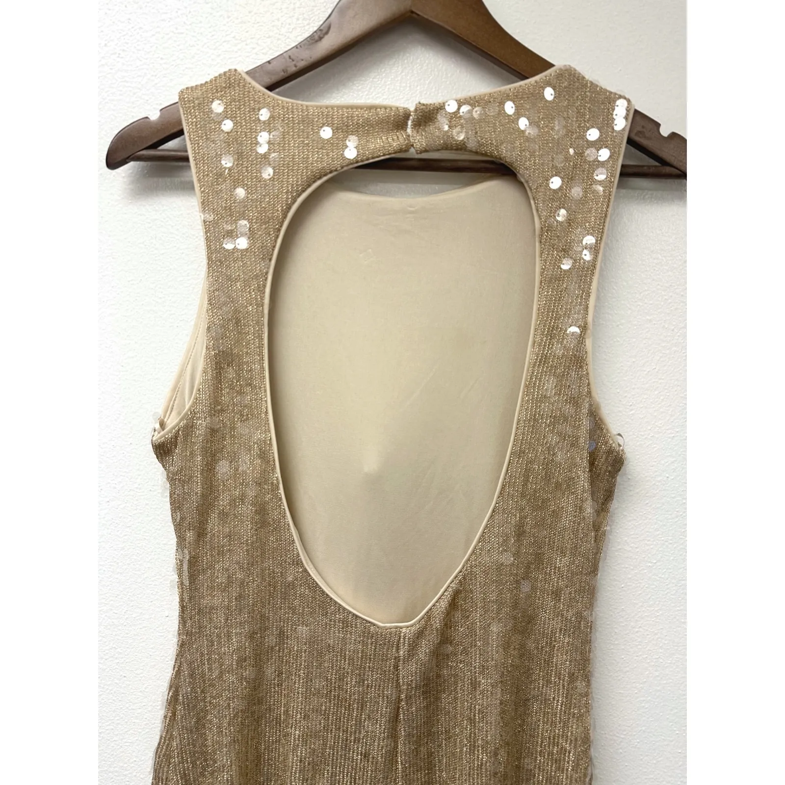 Mango Scoop Back Sequin Midi Dress Gold Size 8 - Image 8