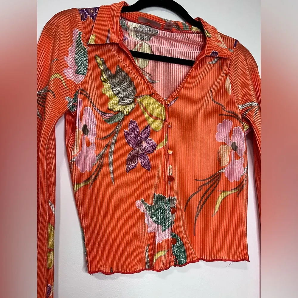 WILLOW ROOT BOHO Chic Tropical Long Bell Sleeve Button Down Top Women S Like New - Image 2