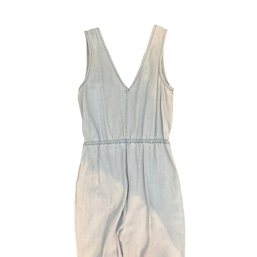 Vintage Style Light Wash Denim Jumpsuit Small Sleeveless V - Image 5