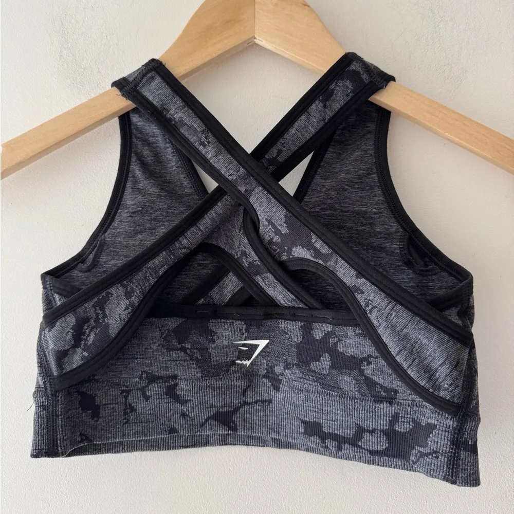 Gymshark Black Grey Camo Adapt Strappy Back Seamless Athletic Sports Bra Sz XS - Image 5