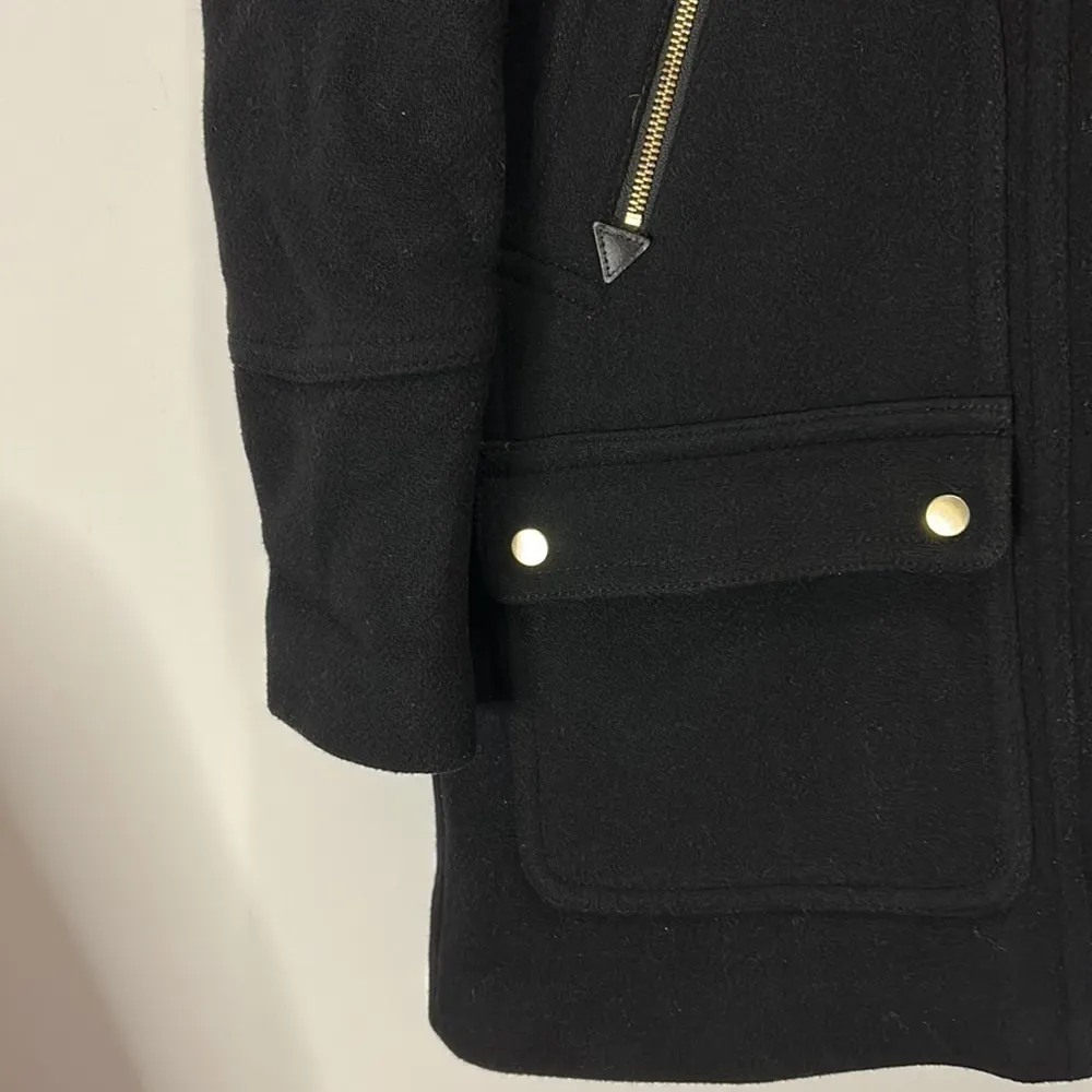 J Crew Coat‎ Women size 4 Black Tan Stadium Cloth Nellie Gori Wool Blend Utility - Image 10